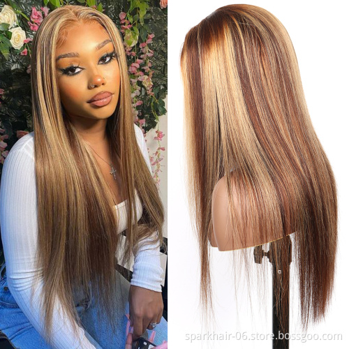 Highlight Wig Vendor Wholesale 1b Honey Blonde Ombre Hair Wig With Dark Roots Mink Peruvian Virgin Human Hair HD Lace Front Wig